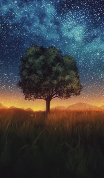 iPhone and Android Lone Tree Starry Night Live Phone Wallpaper
