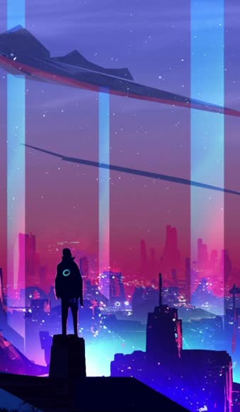 iPhone and Android Neon City Snow Live Phone Wallpaper
