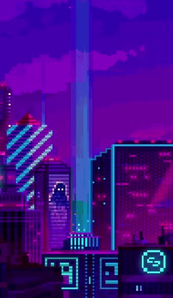 iPhone and Android Night City 8 Bit Live Phone Wallpaper