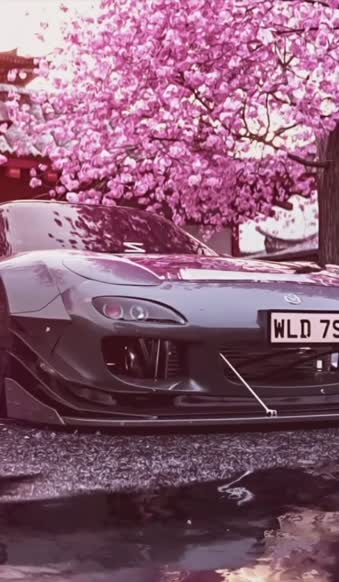 Android  iOS iphone Mobile Mazda Rx 7 Cherry Blossom Free Live Wallpaper