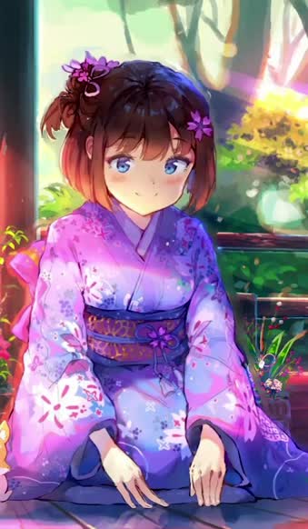 Iphone And Android Kimono Girl With Hamsters Phone Live Wallpaper