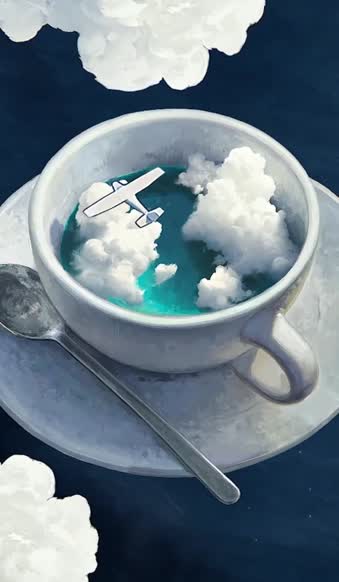 Android  iOS iphone Mobile Cup With Plane In Clouds Free Live Wallpaper