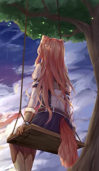 iPhone and Android Raphtalia Sitting On Swing Looking At The Comet Phone Live Wallpaper