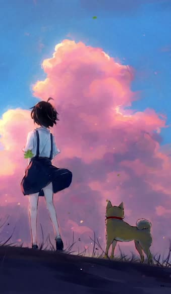 Girl And Shiba Inu For iPhone Wallpaper