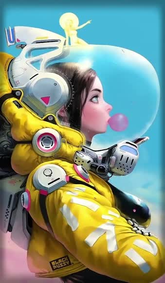 Android  iOS iphone Mobile Space Suit Girl Astronaut Bubble Gum Live Wallpaper