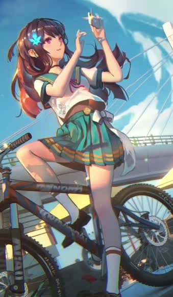 iPhone  Android Anime School Girl On Bicycle Phone Live Wallpaper