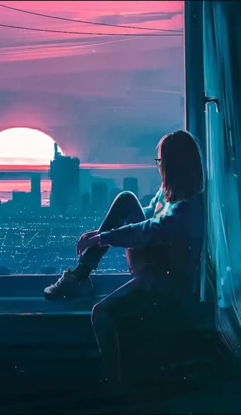 iPhone  Android Aenami Cat Girl And Rain Sunset Free Phone Live Wallpaper