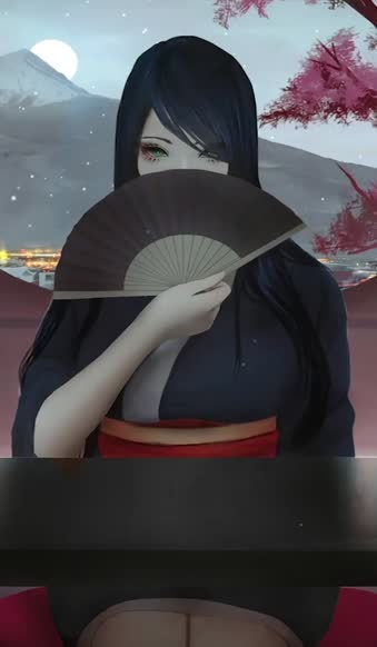 Kimono Girl With Fan For iPhone Wallpaper