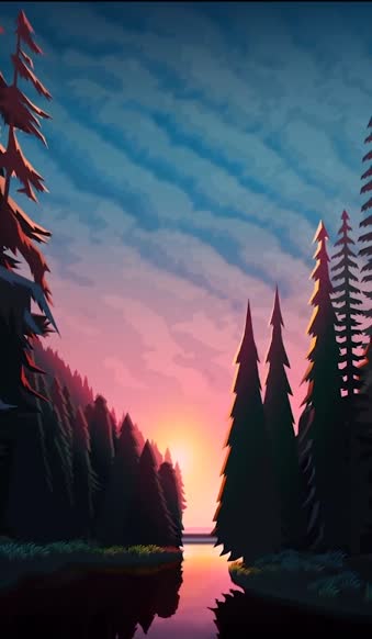 iPhone and Android Sundown In The Forest Artwork Phone Live Wallpaper