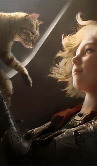 iPhone And Android Fantasy Girl Playing With Cat Phone Live Wallpaper