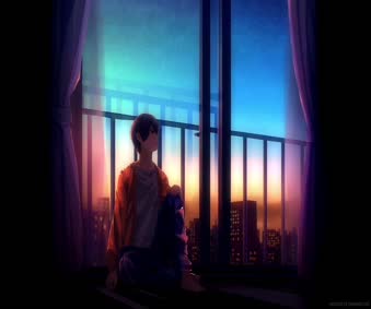 Anime Lonely Anime Boy Sitting On Balcony Live Wallpaper
