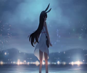 Fireworks Anime Girl With Bunny Ears Animated Live Deskop
