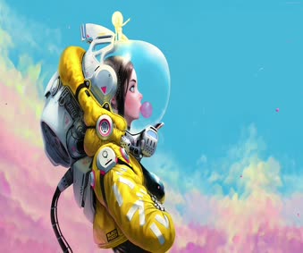 Yellow Space Suit Girl Animated Windows Desktop Wallpaper