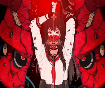 2K Samurai Anime Girl Oni Mask Katana Live Wallpaper