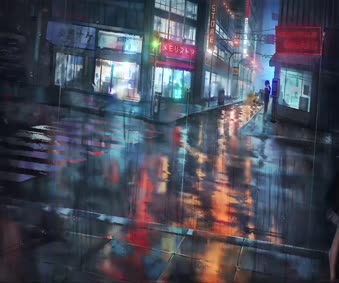 2K Anime Girl Reflection Rain Live Wallpaper