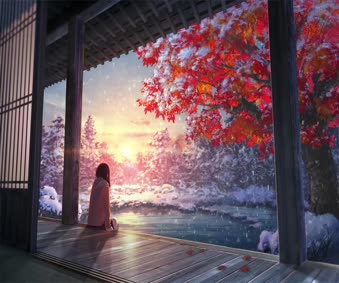 2K Cherry Blossom Sunset Scenery Anime Girl Live Wallpaper