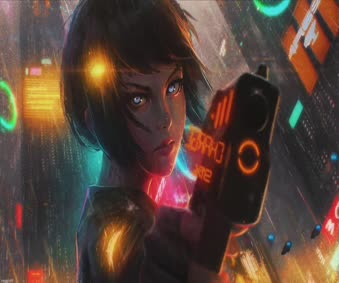 Shooting Girl Cyberpunk Live Wallpaper