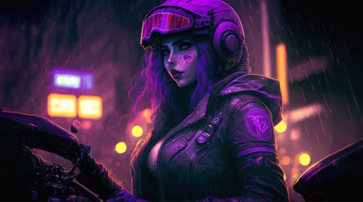 Cyberpunk Girl With Ducati 4K HD Vaporwave Wallpapers