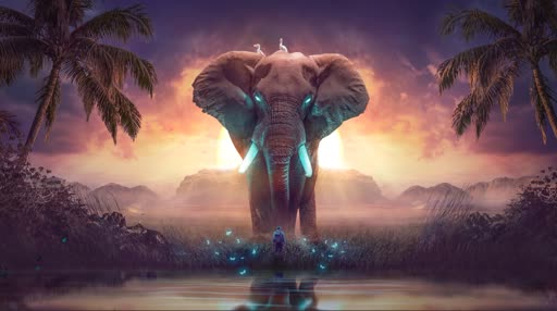 Download Elephant Surreal Landscape Lively Wallpaper