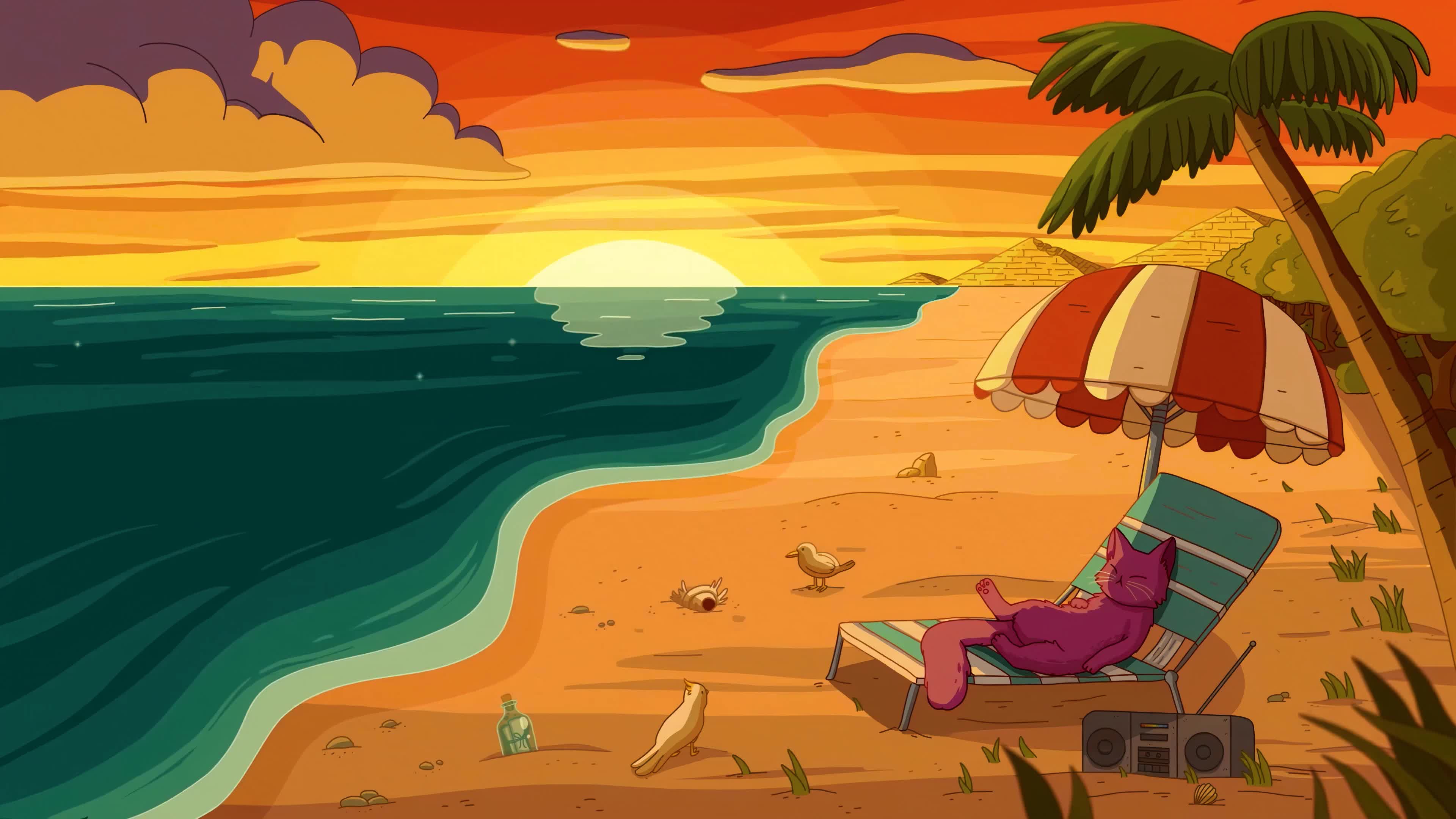 Download 海滩上的紫猫 4k60fps