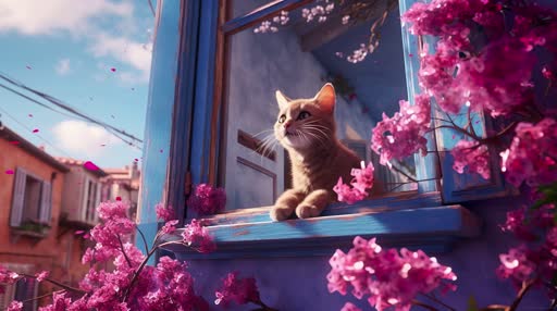 Kitty and Flower Petals Live Wallpaper