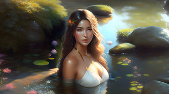 greek goddess in pond 4k