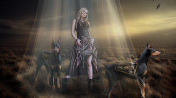 fantasy women with dogs new wallpaper