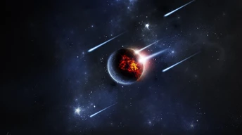 planet meteors digital art qhd wallpaper