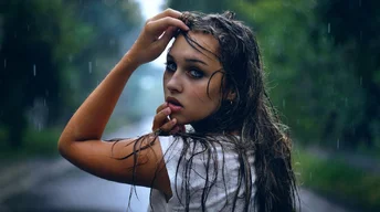 girl in rain wallpaper