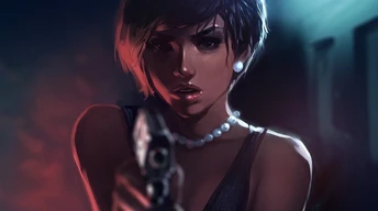 girl with gun digital art ad wallpaper