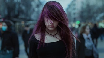 purple hairs girl 4k wallpaper