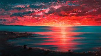 sunset digital paint 4k wallpaper