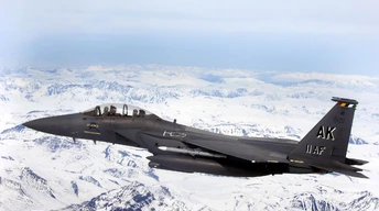 f 15e strike eagle flys over glacial fields widescreen wallpapers