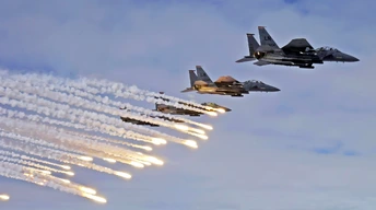 f 15e strike eagles launch chaffs flares widescreen wallpapers