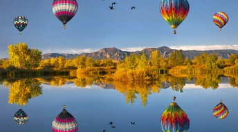 flying air ballons reflections widescreen wallpapers