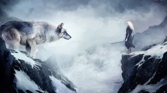 wolf 4k hd wallpaper mountain girl animals winter drawing snow fantasy art