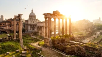 forum romanum rome italy templum saturni arco di settimio severo sun rays town old travel