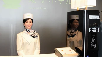 female robot receptionist robot hotel