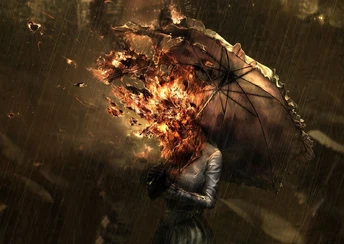 burning umbrella girl wide wallpaper