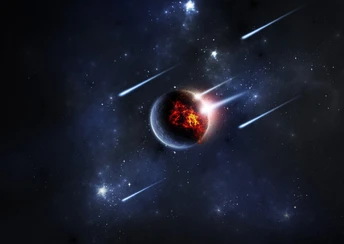 planet meteors digital art qhd wallpaper