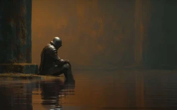 Lonely Knight Resting - Dark Fantasy Reflection