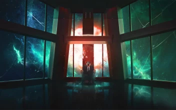 Man Windows And Nebula Explosion