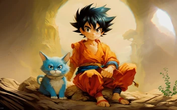 Kid Goku and Cat