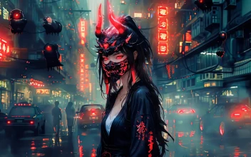 Cyberpunk Oni Mask Babe