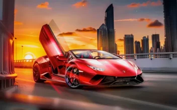 Red Lamborghini and City View