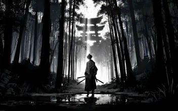 Black and White Torii Gate Samurai