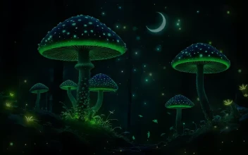 Crescent Moon & Glowing Mushrooms