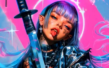 Cyberpunk Elf Girl with Katana