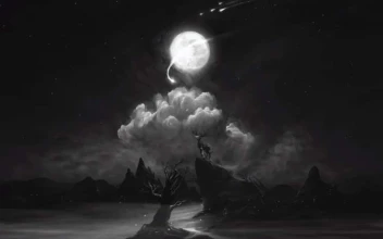 Monochrome Fantasy Night - Stag & Moon 4K