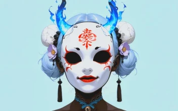 Masked Oni Girl - Minimalist Portrait